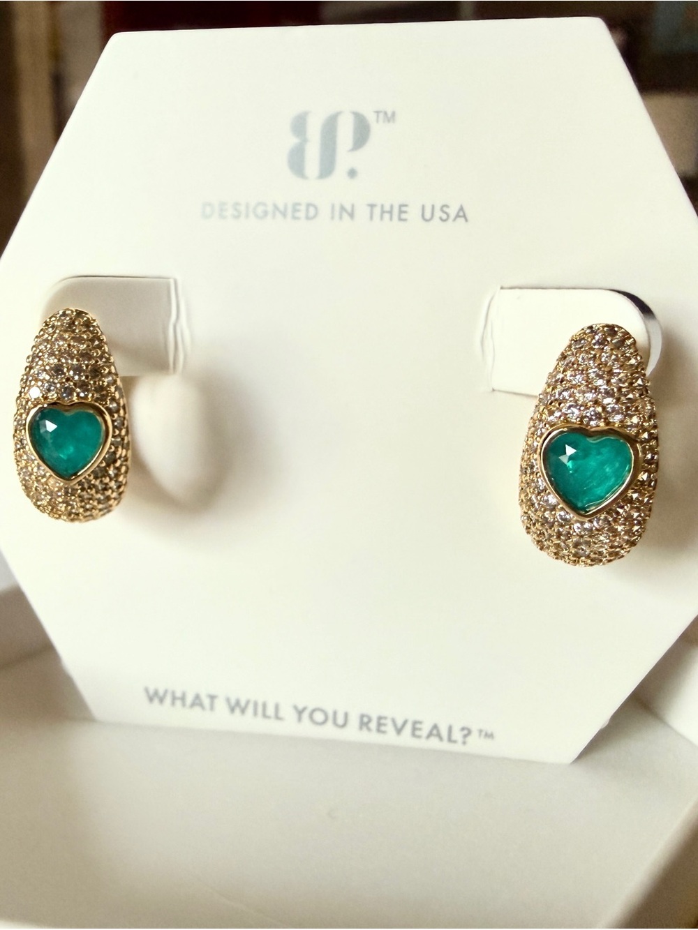 Bomb Party OG Earrings Ooh la luxe Emerald Green Quartz with Gold Plating